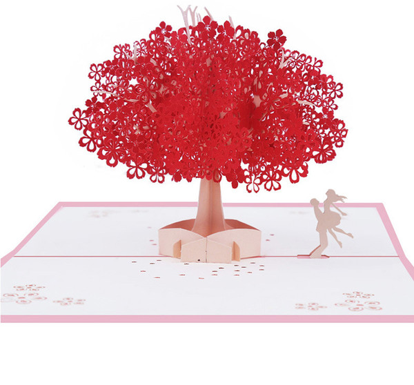 Handmade sakura greeting cards elegant 3D Pop UP post card romantic sakura Tree postcards wedding postcard invitations Gift Cards GGA1181