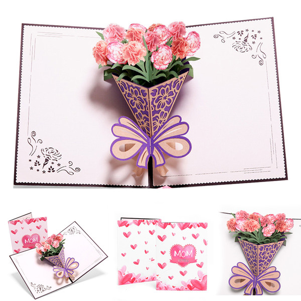 Carnation Greeting Card Blessing Folding 3D Thanksgiving Day Hollowed Out Paper Carving Love Mom