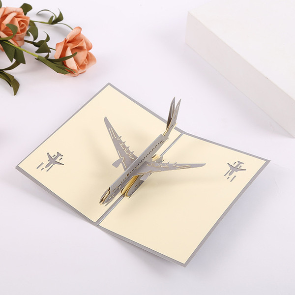 Hand Made Pop Up 3D Greeting Cards Three Dimensional Airplane Design Postcards Creative Thank You Card Hot Sale