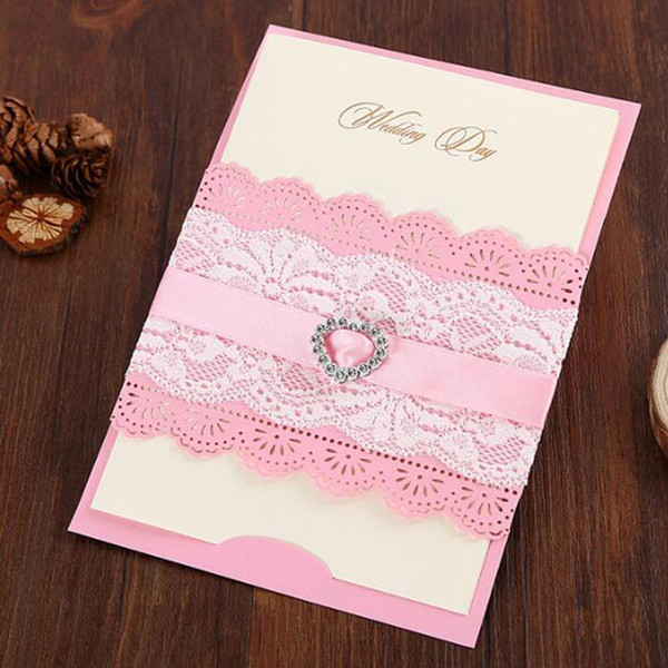 50pcs Pink Laser Cut Hollow Wedding Invitation Card Diamond Greeting Card Married Envelopes Wedding Birthday Party Decorations