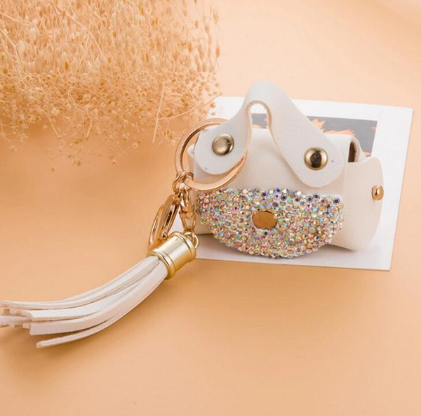 Keychain creative small gift leather car key bag diamond key bag real leather female rhinestone car key bag hanging ornaments gift