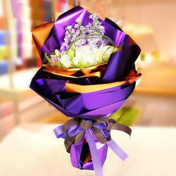 Wholesale 10 Colors Mixed 60*60cm Platinum Gold Coloured Flower Wrapper Opp Film Gift Paper Cellophane Waterproof Floral Package 20 Pcs/bag