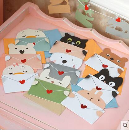 30pcs/set Cartoon animal envelope message card thank card baby birthday greeting card holiday cards Universal sheet