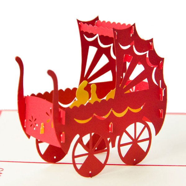 Baby Carriage Cards For Birthday Handmade Creative 3D Pop UP Birthday Greeting & Gift Cards Free Shipping