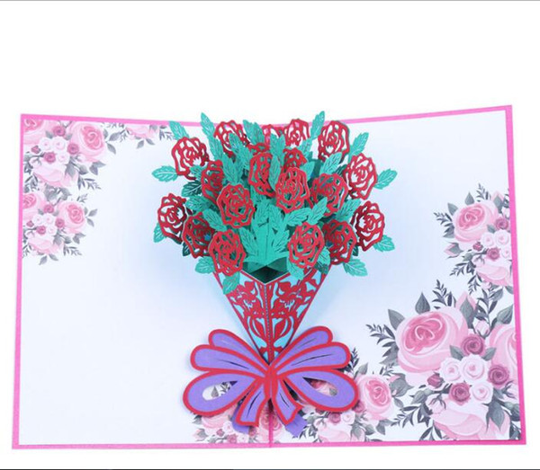 Romantic 3D original hand tied bouquet paper carving handmade Valentine's Day gift card festival wedding blessing wishing thanks card