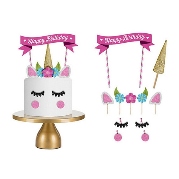 Cute Unicorn Cake Flags Cake Decor Birthday Party Decoration Tool Happy Birthday Supply