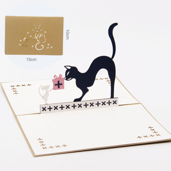 3D Pop Up Cat and Mouse Animal Birthday Greeting Card Christmas Invitation Postcard Cartoon Children's Day Kids Gift AAA926