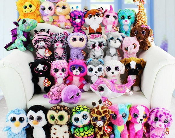 TY beanie boos big eyes plush toy doll child birthday Christmas gift Dog elephant rabbit Penguin Free Shipping