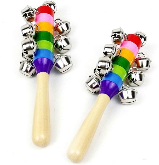 Baby Musical Instruments Toys Rattle Rainbow With Bell Orff Instruments Educational Wooden Toys Activity Bell Stick Shaker