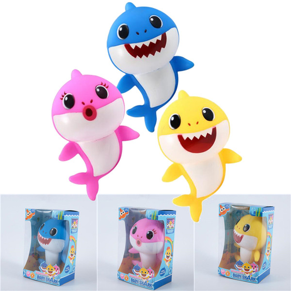 3 Styles 18cm Baby Shark Toys With Music Singing Song Cartoon Light UP Plastic Sound Toys With Color Box Kids toys SS184
