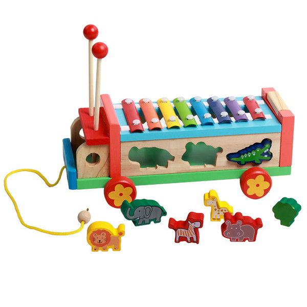 [TOP] Baby Cartoon Serinette Musical Instrument Animals Drag Hand Knock Piano Toy Kids Early Educational Wooden Toy kids gift