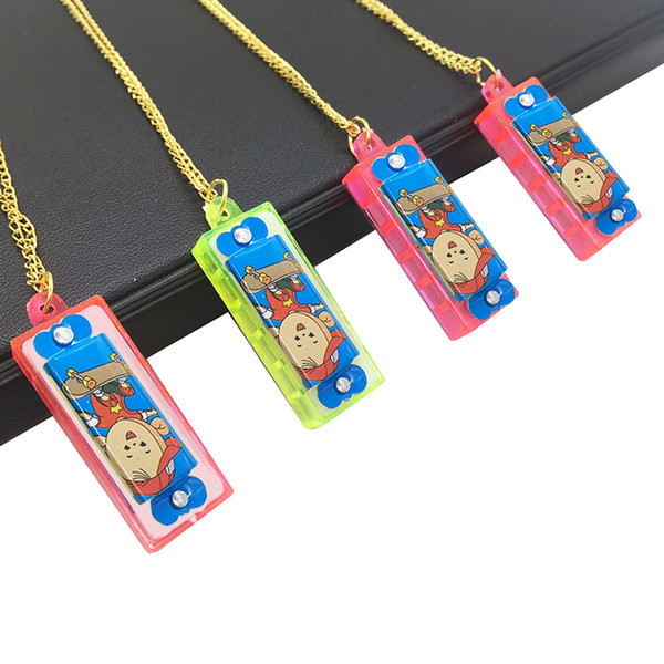 Wholesale 4 Holes 8 Tones Mini Harmonica Necklace Multicolor Wear Neckchain Kids Musical Instrument Educational Toys