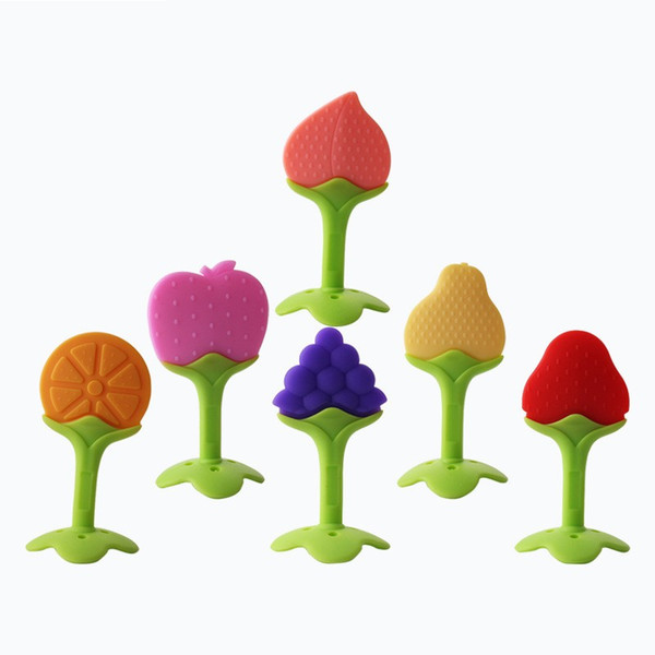 Stereoscopic Fruit Modeling Baby Teethers Toys Grape Orange Strawberry Lovely Grinding Device Silicone Safety Eco Friendly Portable 2 4ay I1