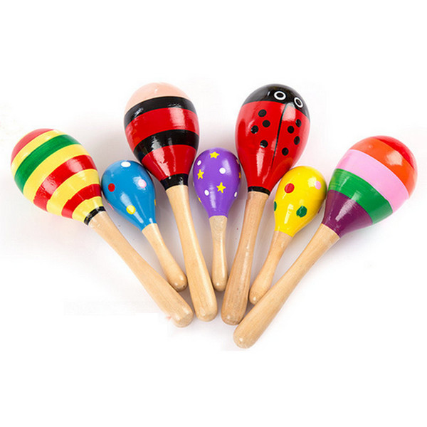 HOT DHL 100pcs Baby Wooden Toy Rattle Baby cute Rattle toys Orff musical instruments Educational Toys baby Sand ball sand hammer 12-20cm