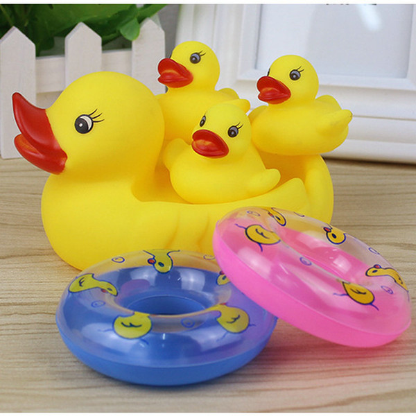 HOT Baby Bath Water Duck Toy Mini Sounds animal Yellow Rubber Ducks Kids Bath Small Octopus Toy Children Swiming Beach Gifts 1set=4pcs
