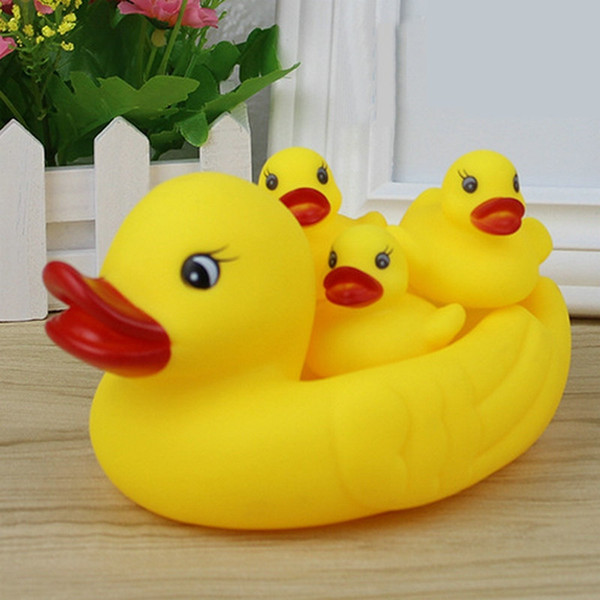 DHL100set Baby Bath Water Duck Toy Mini Sounds animal Yellow Rubber Ducks Kids Bath Small Octopus Toy Children Swiming Beach Gifts 1set=4pcs
