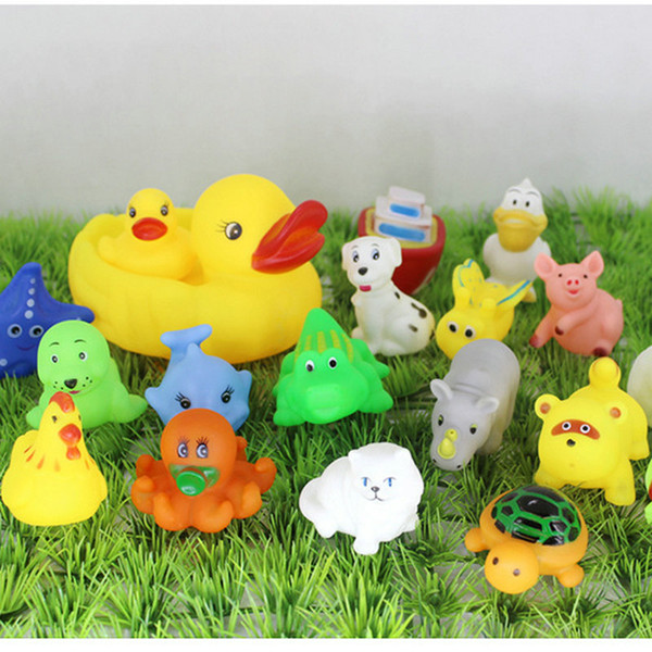 Ship planes car Baby Bath Water Toy Mini Sounds animal Yellow Rubber Ducks Kids Small Octopus Toy Children Swiming Beach Gifts