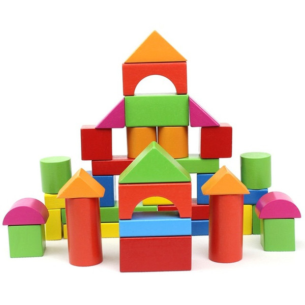 40pcs/lot Wooden Baby Building Blocks Colorful Geometric Assembled Building Blocks Early Childhood Educational Wooden Toys JM53