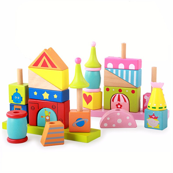Baby Toys Wooden Block 12 pcs models & building toy for Children montessori education robot princess for kids gift