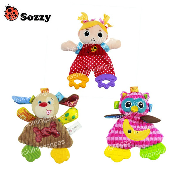 Sozzy Soft Baby Handkerchief Toy Teether Crinkle Sound Rattle Plush Toy 0M+ Owl Girl Dog Comfort Appease Playmate