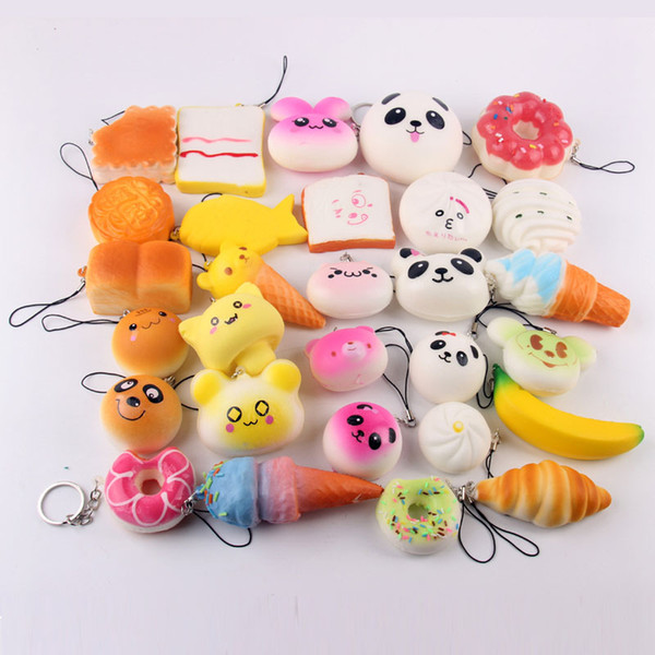 2017 New Arrival 10PCS/set Random Sent Kawaii Squishies Lots Cupcakes Panda Bun Toasts Multi Donuts