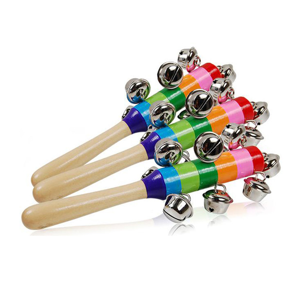 Wholesale-Baby Rattle Ring Wooden Handbell Baby Toys Musical Instruments 0-12 Months Colorful Music Education Wooden Toy