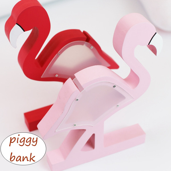 Wooden flamingo Piggy Bank Red Pink Money Boxes Kids Transparent Saving Box Children Room Decor Birthday Gift