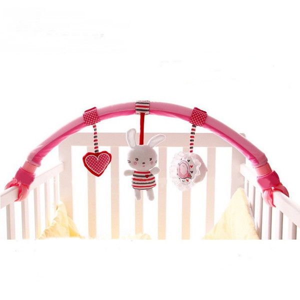 Wholesale- Baby Toys Crib Stroller Pink Plush Rabbit Travel Arch Toy Bar with Rattle BB Device