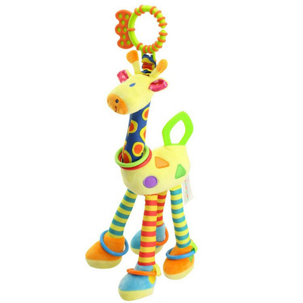 Infant Baby Bed Hand Bell Ring Rattle Stuffed Plush Cartoon Giraffe Hanging Toys