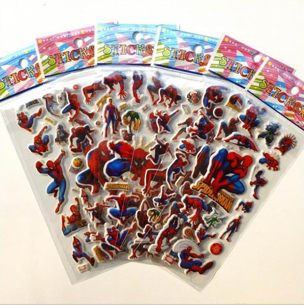 3D Cartoon stickers 29 designs 7*17cm baby spiderman party Decorative toys Kids Book Stickers paper game Children gift toys DHL free