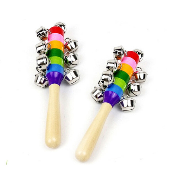 Baby Kid Rainbow Pram Crib Handle Wooden Bell Stick Shaker Rattle Toy (Color: Multicolor)