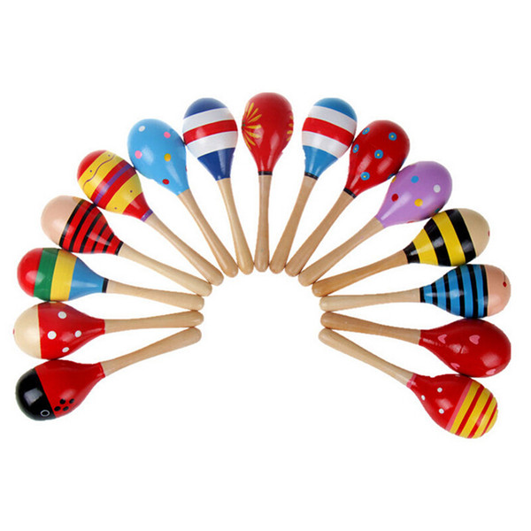 Wholesale- Hot Sale 1pc Colorful Wooden Maracas Baby Child Musical Instrument Rattle Shaker Party Children Gift Toy free shipping