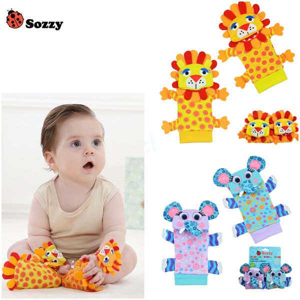 Wholesale- Newest 4pcs/lot (4pcs=2 pcs waist+2 pcs socks)/lot,baby rattle toys Sozzy Garden Bug Wrist Rattle and Foot Socks