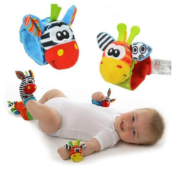 New Lamaze Style Sozzy Baby Toys Gift Plush Garden Bug Wrist Rattle 3 Styles Educational Toys cute bright color(1set=2 pcs wrist+2 pcs socks