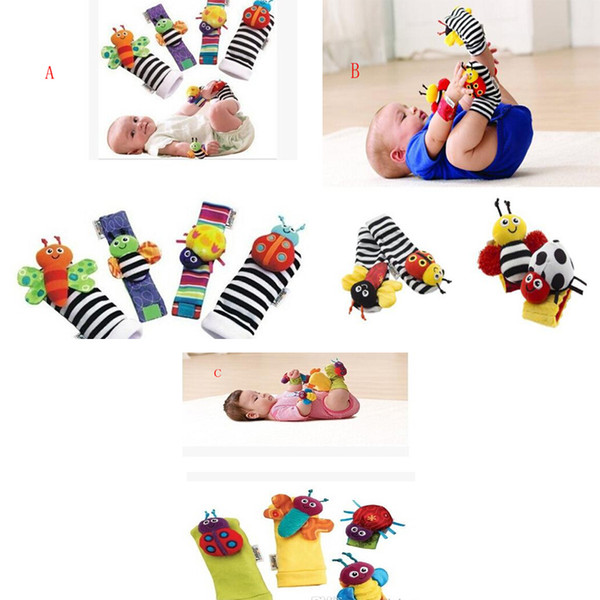 2017 3styles wholesale-20pcs/Lot=5sets baby rattle toys Garden Bug Wrist Rattle+Foot Socks bee ladybug watch and foot finder