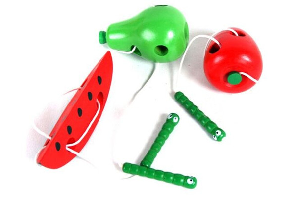 Montessori Teaching Aids Baby Toys Worms Eat Fruit Puzzle Wooden Education Toy Channeling Rope Toddler Toys