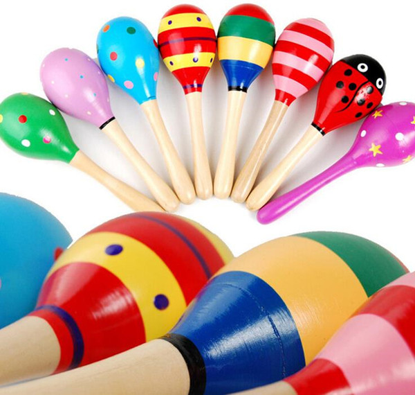 Baby Rattles Large Sand Hammer Cartoon Wood Sand Hammer Wooden Rattles Educational children toy JF-717