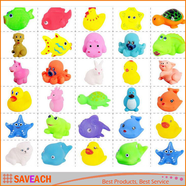 Small Colorful Lovely Mixed Animals Soft Rubber Float Squeeze Sound Squeaky Bathing Bath Toy For Baby, Mix color