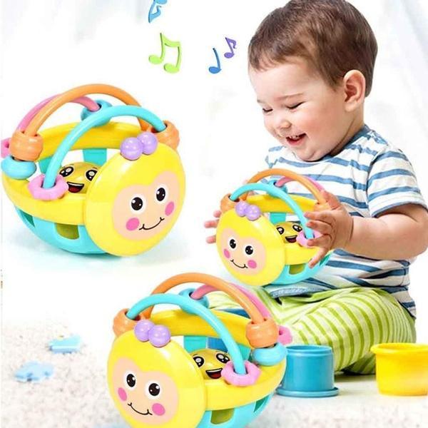 Soft Rubber Cartoon Bee Hand Knocking Rattle Dumbbell Baby Early Educational Toys Kids Preschool Tools
