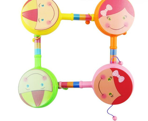 Baby cartoon rattle double sided drum roll hand drum plastic small toys gifts cute smile toy 188