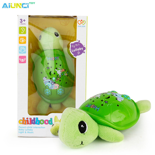Wholesale- AIUNCI Toys Plush Baby Musical Toys Appease Infants Turtle Stuffed Animal Dolls With Lighgt And Projection For baby 0-13 years