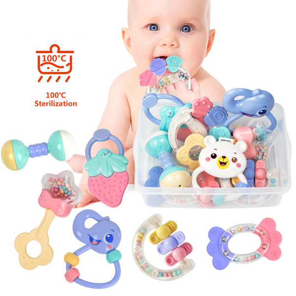 8pcs/Set Newborn Teether Hand Bells Baby Toys 0-12 Months Teething Development Infant Early Educational Baby Rattles Toys