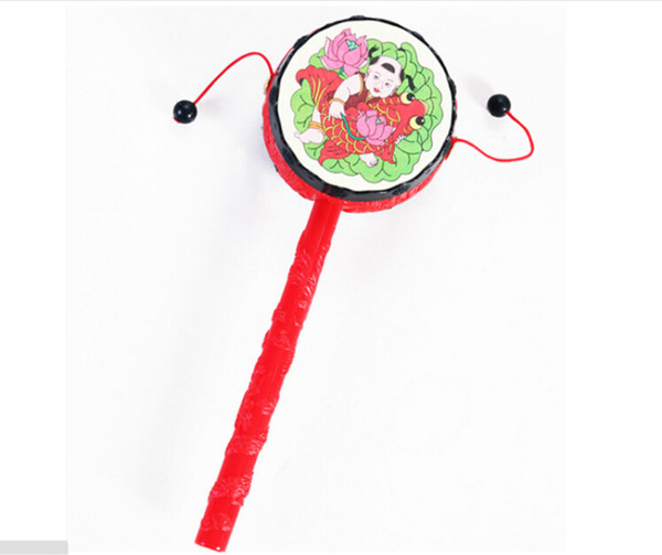 Wholesale- 1pc Rattle Drum Handbell tradional Child Toys Gift Baby Kids Chinese Traditional Hand Bell