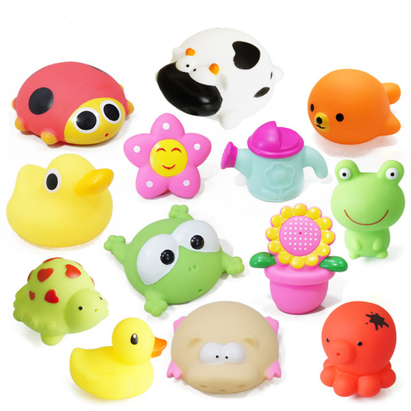 Cute Baby Baths Toys Shower Soft Rubber Animal Toys Water Floating Squeaky Toys Duck Seal Frog Octopus