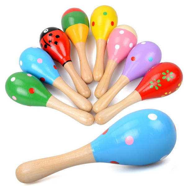 Hot Sale Baby Wooden Toy Rattle Baby cute Rattle toys Orff musical instruments Educational Toys Lovely Cartoon Sand Hammer Mixed Patterns