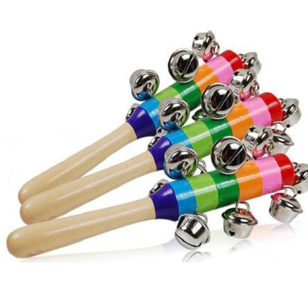 New Hot Baby Rattle Rainbow Toy Kid Pram Crib Handle Wooden Activity Bell Ring Stick Shaker Rattle Baby Gift