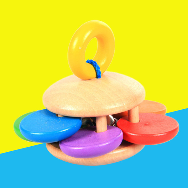 Wholesale- Baby Wooden Grasping Bells Wood Rattles Lovely Shape Hand Rattle Shaking
