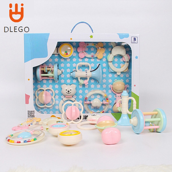 9PCS Baby Toys Plastic Hand Jingle Shaking Bell Newborn Baby Teether Toys 0-12 Mnoths Rattles Christmas Toys Christmas