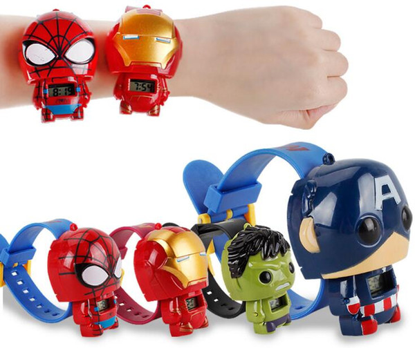 Marvel's The Avengers Kids Toy Watch Iron Man Green Giant Spider-Man Captain America Transformer Children Superhero cartoon watch toys