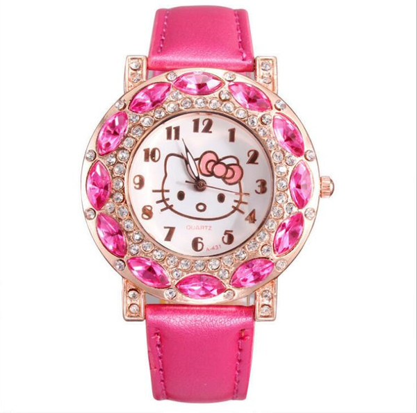 Spot Children's Watch Fashion Belt Inlay Diamond British Female Student Watch Cartoon Personality Ms. KT Watch Wholesale